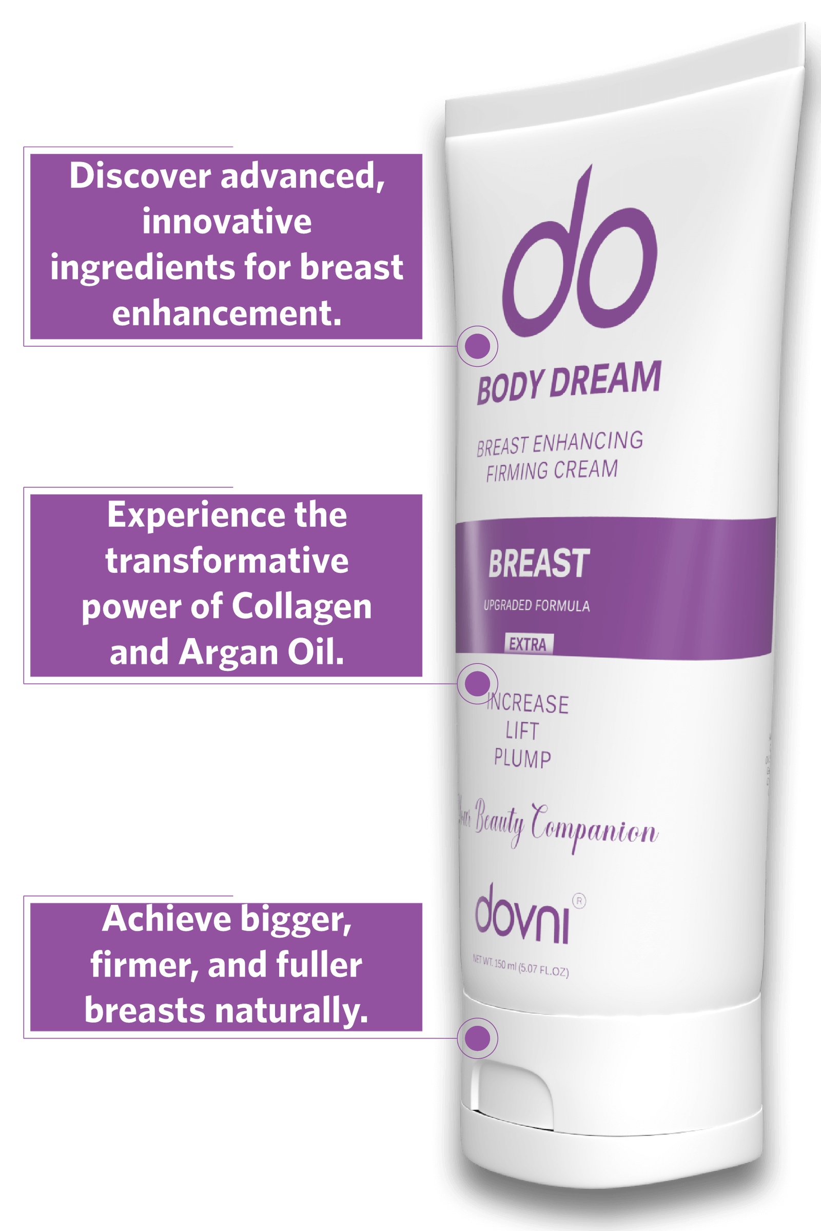 Dovni Breast Cream for Fuller, Firmer Breasts - Effective 150 ml Formula