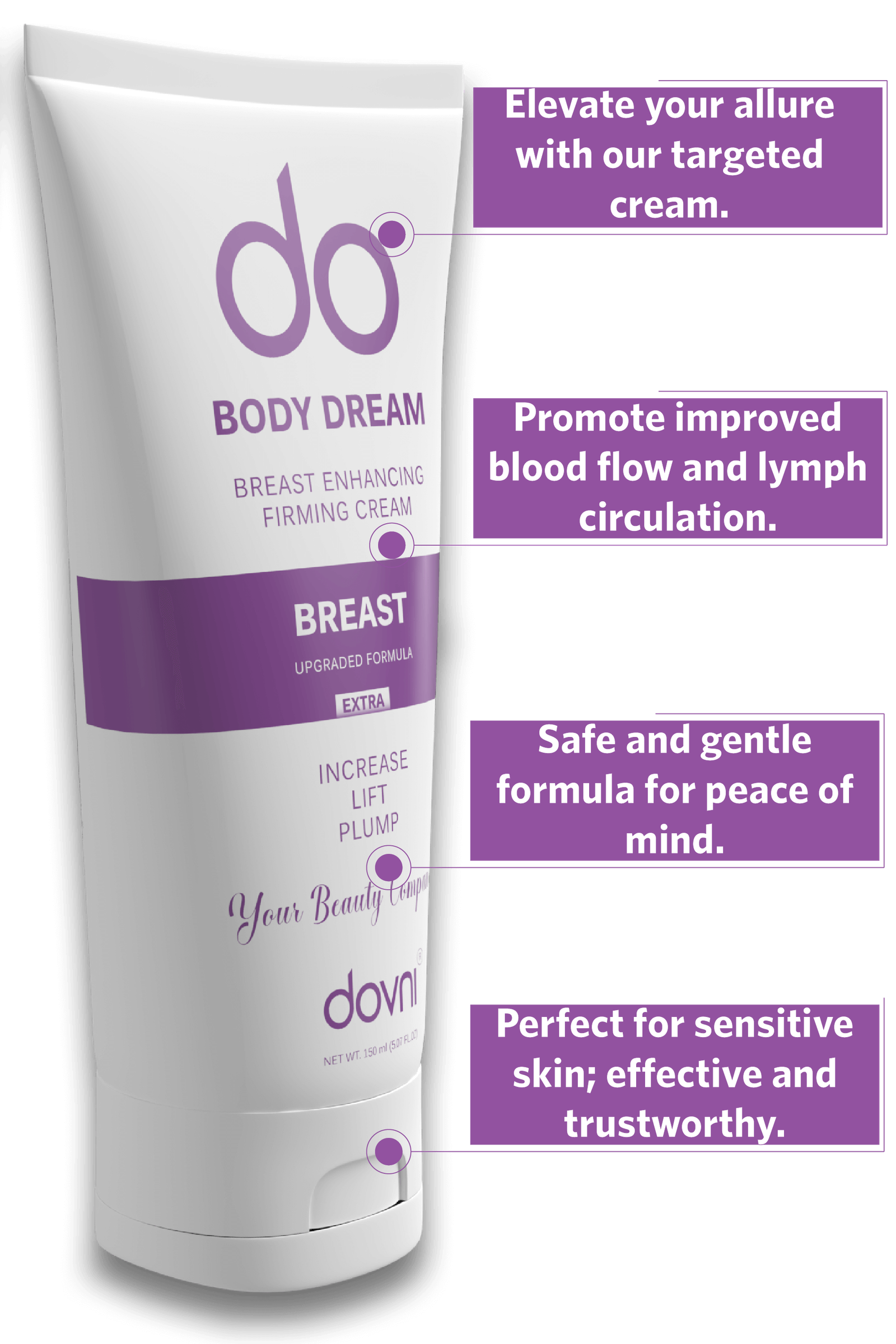 Dovni Breast Enhancement Cream - Fuller & Firmer Results - 150 ml