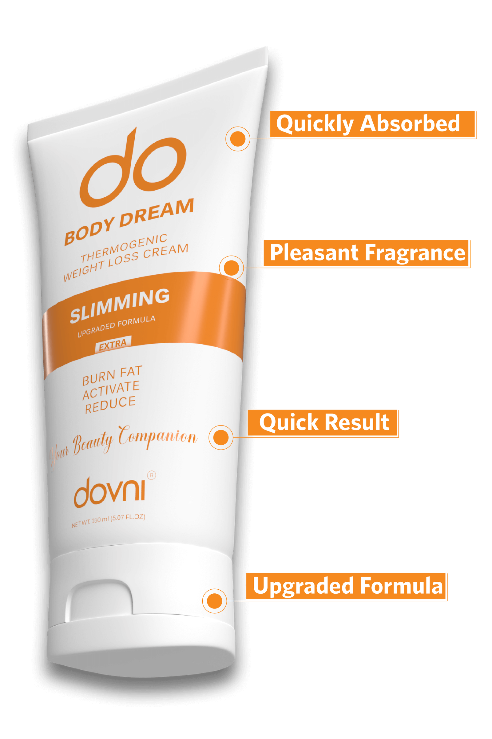Dovni: Slankende Anti-Cellulittkrem for å Målrette Fett og Forme - 150 ml