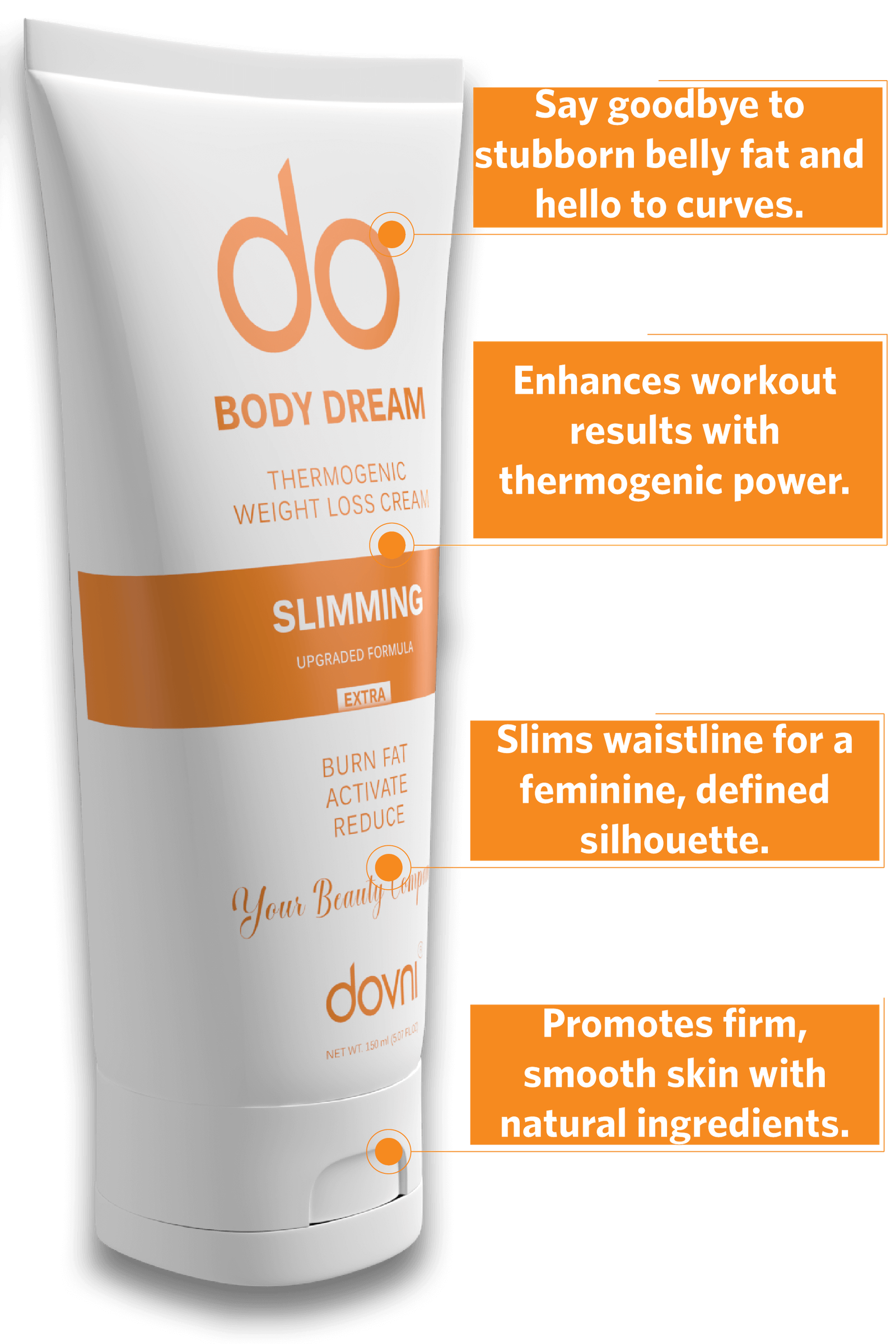 Dovni Effektive Anti-Cellulite-Straffungscreme: Formt und Reduziert Fett - 150 ml